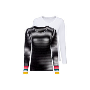 ESMARA® Dámske tričko s dlhým rukávom, 2 kusy (XS (32/34), pruhy/farebná/čierna/biela)