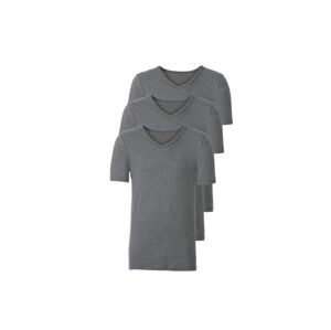 LIVERGY® Pánske bavlnené tričko, 3 kusy (S, šedá, V výstrih )