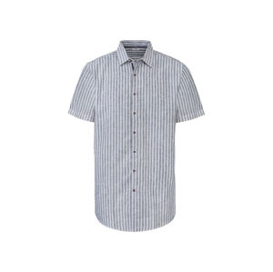 LIVERGY® Pánska ľanová košeľa (S (37/38), pruhy / navy modrá / biela)