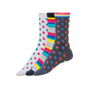 ESMARA® Dámske ponožky, 3 páry (35/38, hviezdy / navy modrá / svetlošedá)
