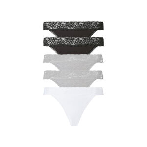 ESMARA® Dámske bavlnené tangá s čipkou, 5 kusov (S (36/38), čierna / šedá / biela )