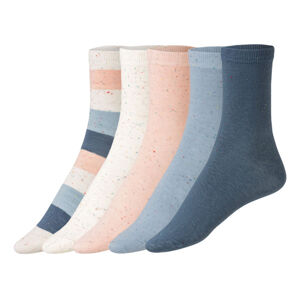 ESMARA® Dámske ponožky s biobavlnou, 5 párov (39/42, pruhy/biela/broskyňová/modrá)
