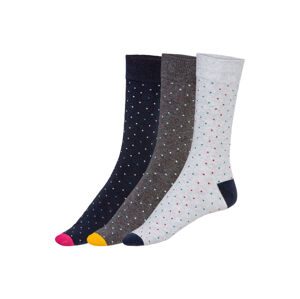 LIVERGY® Pánske farebné ponožky, 3 páry (43/46, bodky/svetlosivá/navy modrá)