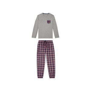 LIVERGY® Pánske pyžamo s flanelovými nohavicami (M (48/50), károvaná sivá/červená/biela)