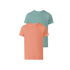 LIVERGY® Pánske tričko s okrúhlym výstrihom, 2 kusy (S (44/46), oranžová / zelená )