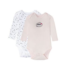 LUPILU® Dievčenské bavlnené body s dlhým rukávom pre bábätká BIO, 2 kusy (50/56, vzor / biela / ružová)