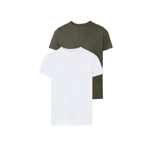 LIVERGY® Pánske tričko s okrúhlym výstrihom, 2 kusy (M (48/50), biela / kaki)