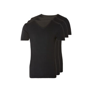LIVERGY® Pánske spodné tričko, 3 kusy (S, výstrih v tvare „V“, čierna)