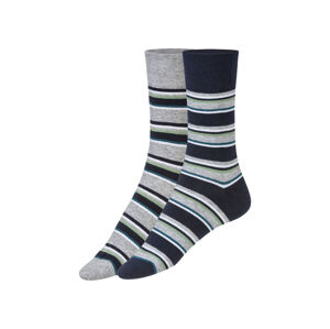 LIVERGY Pánske ponožky, 2 páry (43/46, pruhy/sivá/námornícka modrá)