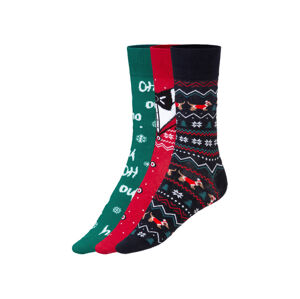 LIVERGY® Pánske vianočné ponožky, 3 páry (43/46, navy modrá/zelená/červená)