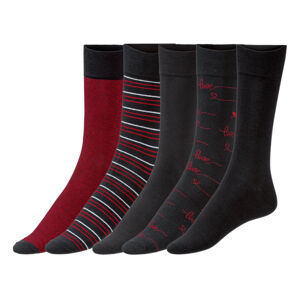 LIVERGY® Pánske ponožky, 5 párov (43/46, pruhy/čierna/červená)