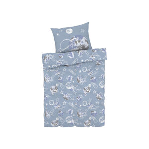 LIVARNO home Detská bavlnená posteľná bielizeň svietiaca v tme, 140 x 200 cm (modrá/vesmír)