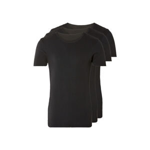 LIVERGY® Pánske spodné tričko, 3 kusy (L, okrúhly výstrih, čierna)