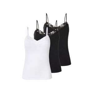 esmara® Dámsky top s úzkymi ramienkami a čipkou, 3 kusy (XL (48/50), čierna/biela)