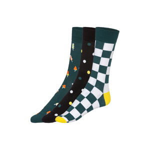 LIVERGY® Pánske ponožky, 3 páry (39/42, káro/biela/zelená/čierna)
